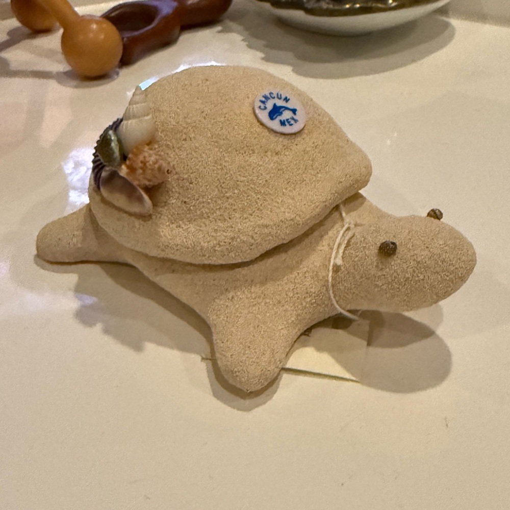 Beige Sand Turtle Figurine with Seashell Accents